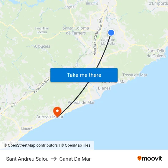 Sant Andreu Salou to Canet De Mar map