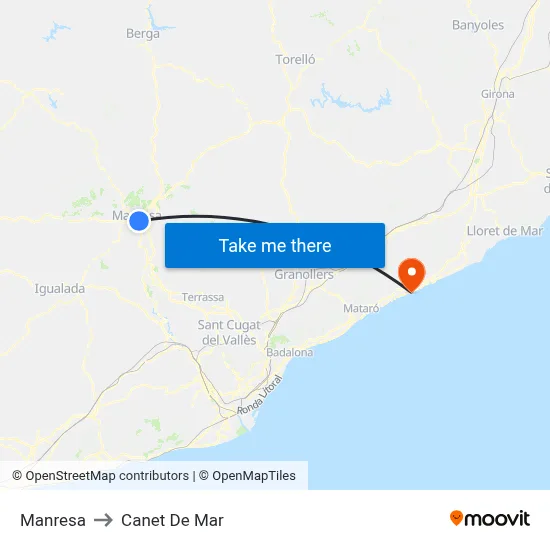 Manresa to Canet De Mar map