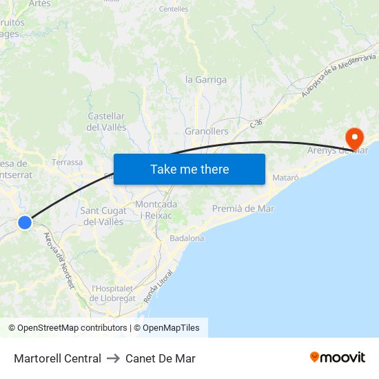 Martorell Central to Canet De Mar map