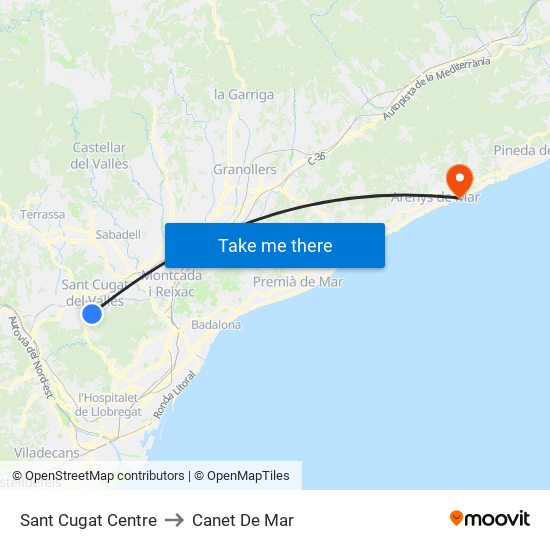 Sant Cugat Centre to Canet De Mar map