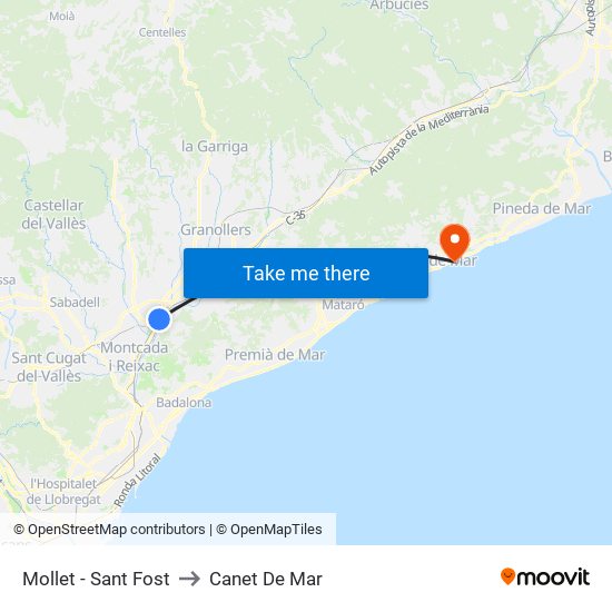 Mollet - Sant Fost to Canet De Mar map