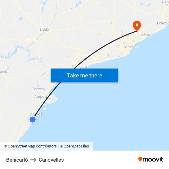 Benicarló to Canovelles map