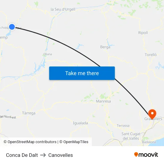 Conca De Dalt to Canovelles map