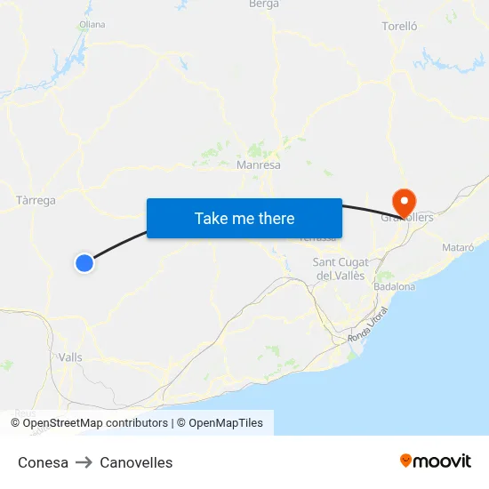 Conesa to Canovelles map