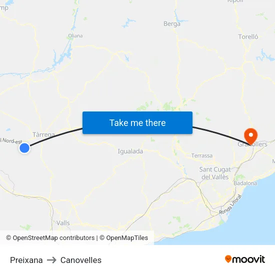 Preixana to Canovelles map