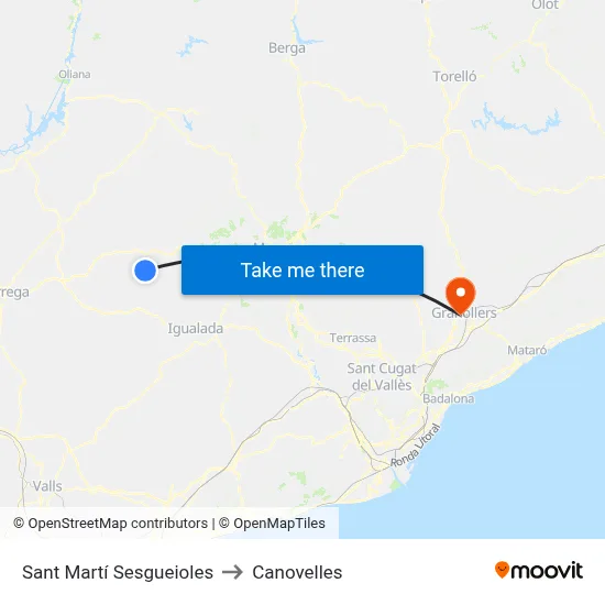 Sant Martí Sesgueioles to Canovelles map