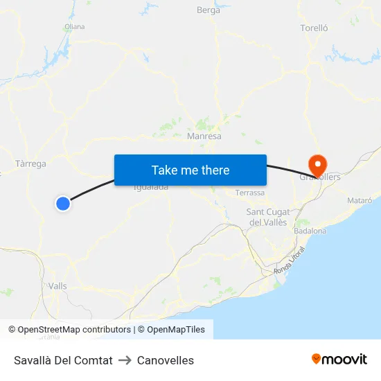 Savallà Del Comtat to Canovelles map