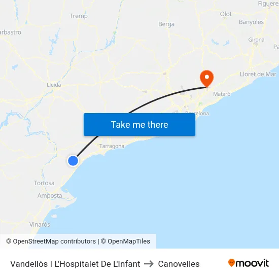 Vandellòs I L'Hospitalet De L'Infant to Canovelles map