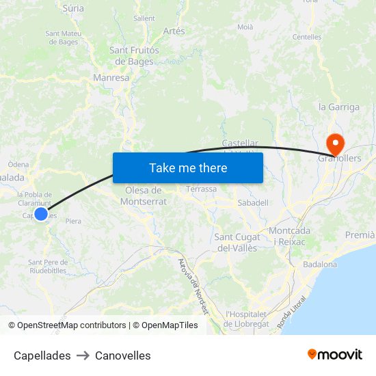 Capellades to Canovelles map