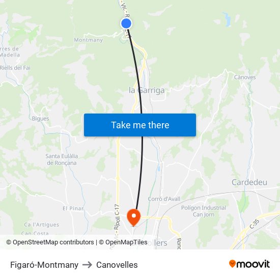 Figaró-Montmany to Canovelles map