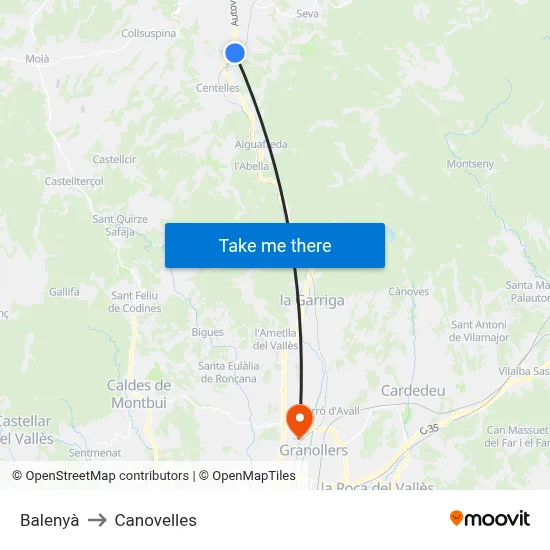 Balenyà to Canovelles map