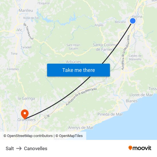 Salt to Canovelles map