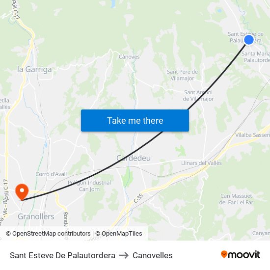 Sant Esteve De Palautordera to Canovelles map