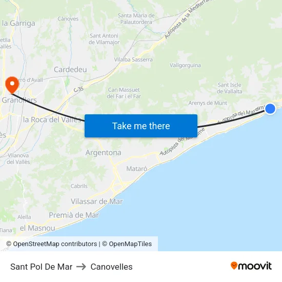 Sant Pol De Mar to Canovelles map