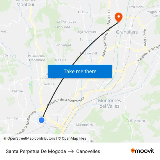 Santa Perpètua De Mogoda to Canovelles map