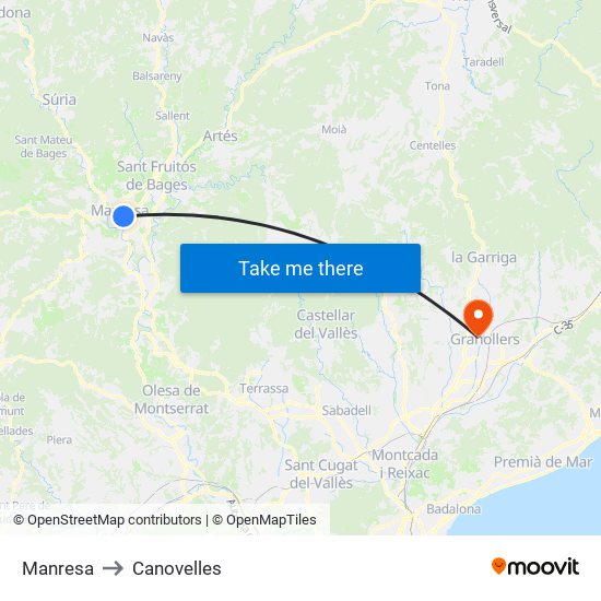 Manresa to Canovelles map