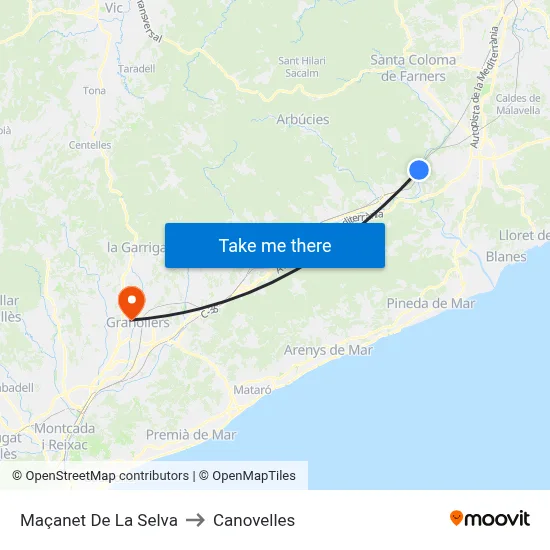Maçanet De La Selva to Canovelles map
