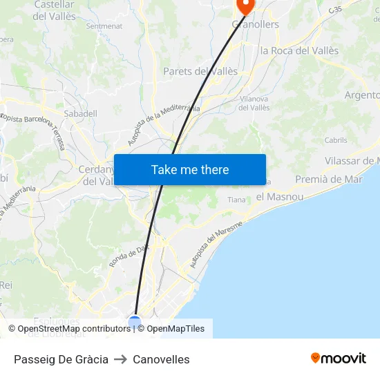 Passeig De Gràcia to Canovelles map