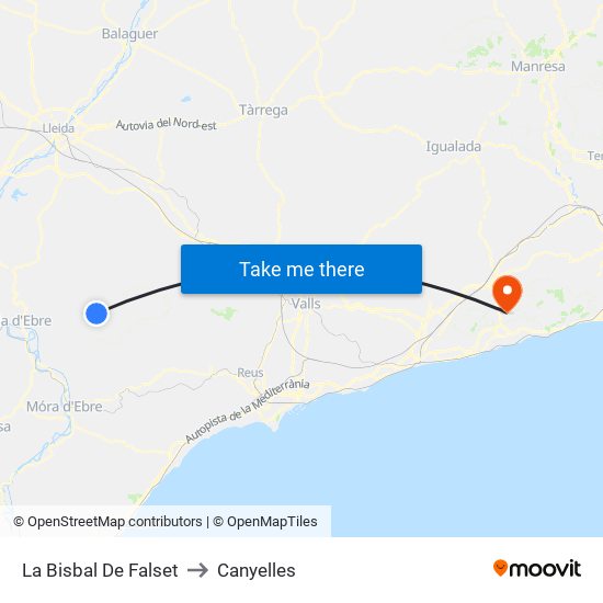 La Bisbal De Falset to Canyelles map