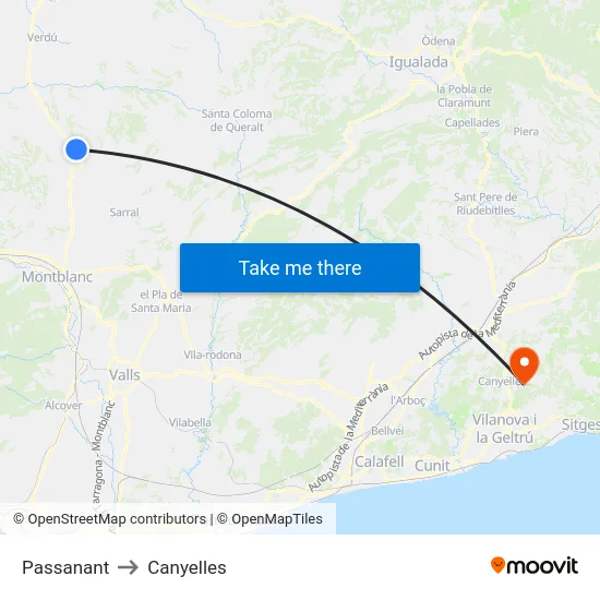 Passanant to Canyelles map