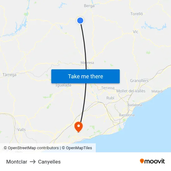 Montclar to Canyelles map