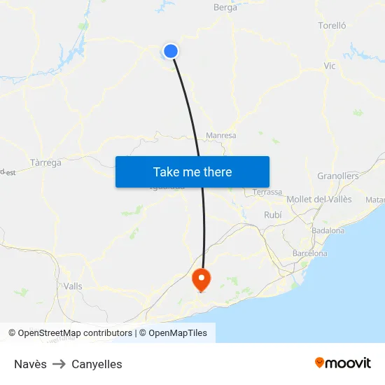 Navès to Canyelles map