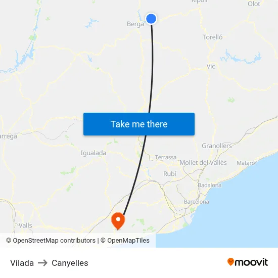 Vilada to Canyelles map