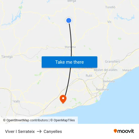Viver I Serrateix to Canyelles map
