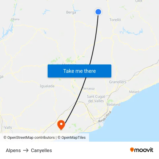 Alpens to Canyelles map