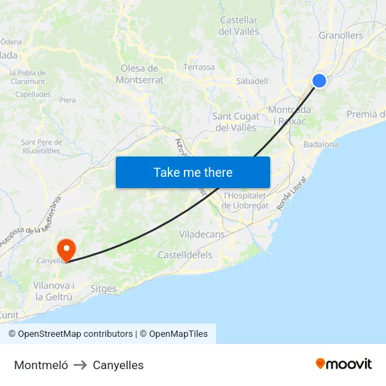 Montmeló to Canyelles map