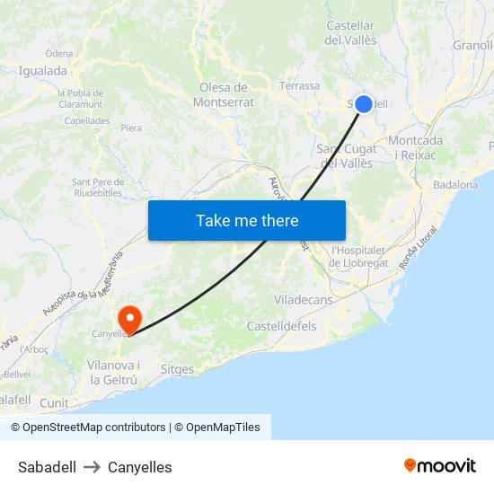 Sabadell to Canyelles map