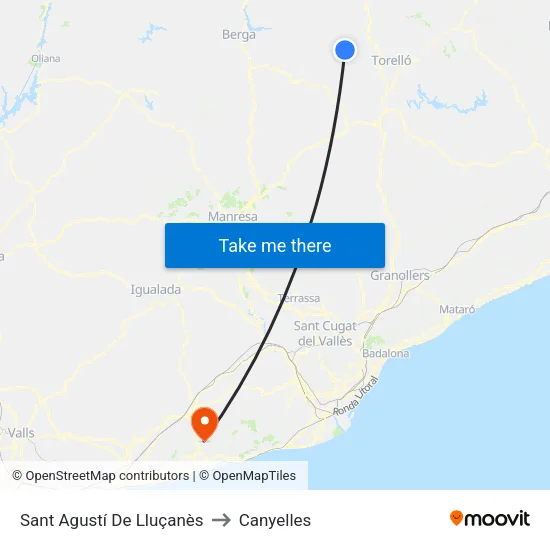 Sant Agustí De Lluçanès to Canyelles map