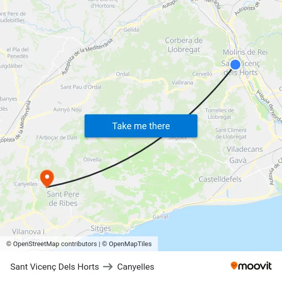 Sant Vicenç Dels Horts to Canyelles map