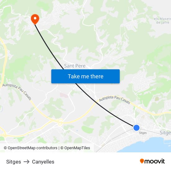 Sitges to Canyelles map