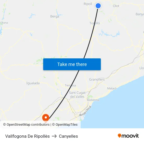 Vallfogona De Ripollès to Canyelles map