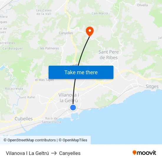 Vilanova I La Geltrú to Canyelles map