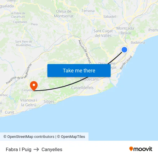 Fabra I Puig to Canyelles map