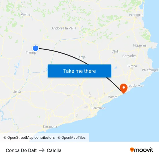 Conca De Dalt to Calella map