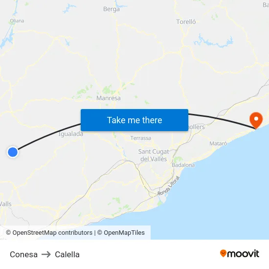 Conesa to Calella map