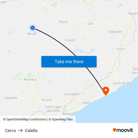 Cercs to Calella map