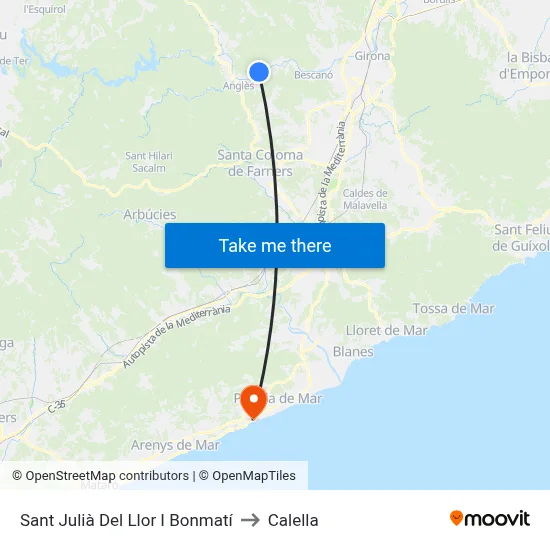 Sant Julià Del Llor I Bonmatí to Calella map