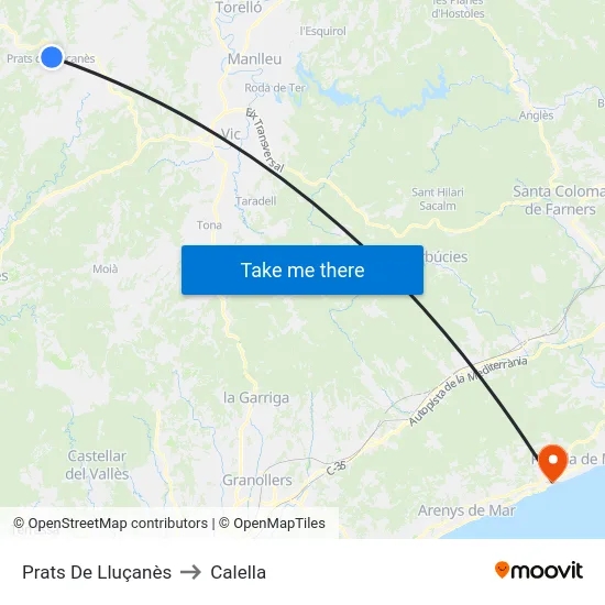 Prats De Lluçanès to Calella map