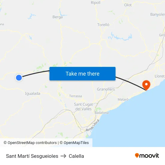 Sant Martí Sesgueioles to Calella map
