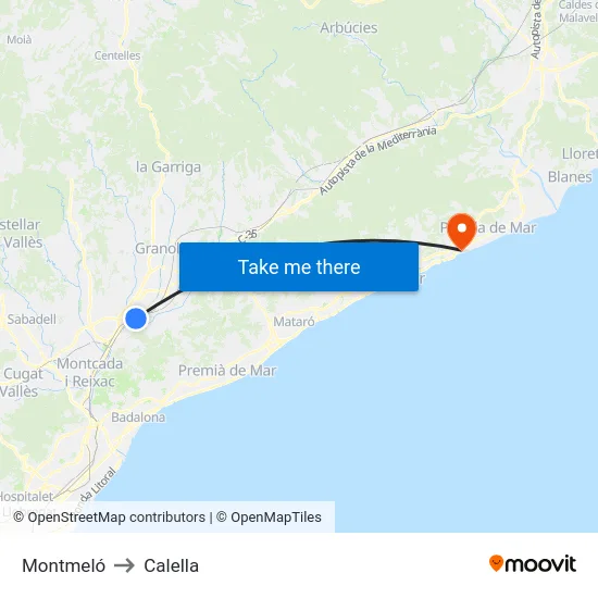 Montmeló to Calella map