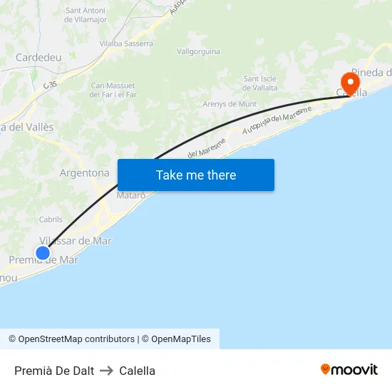Premià De Dalt to Calella map
