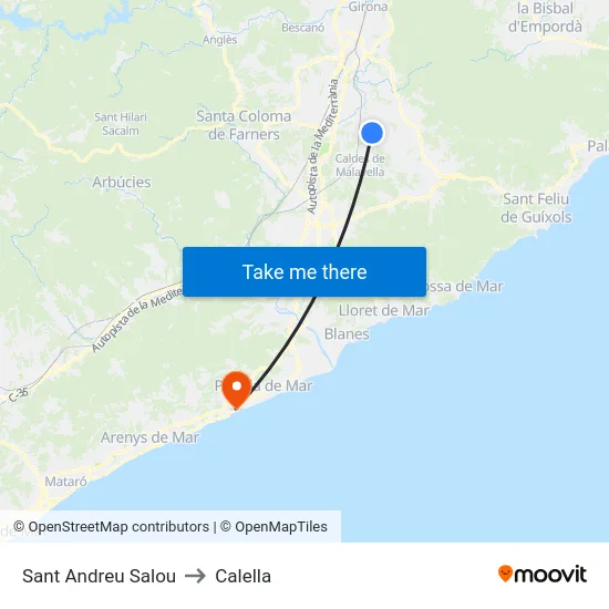 Sant Andreu Salou to Calella map