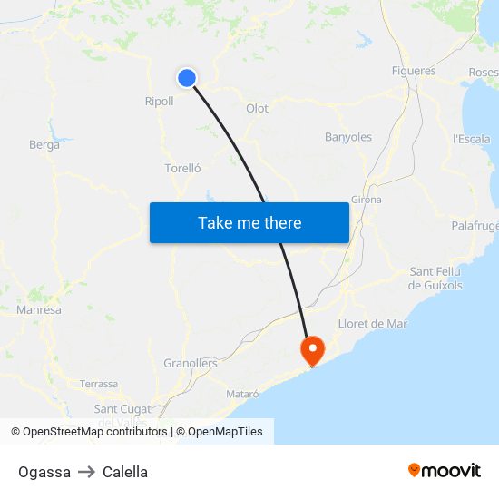 Ogassa to Calella map