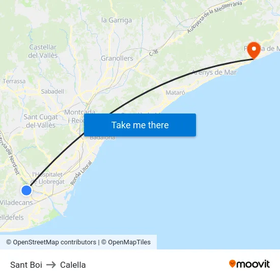 Sant Boi to Calella map