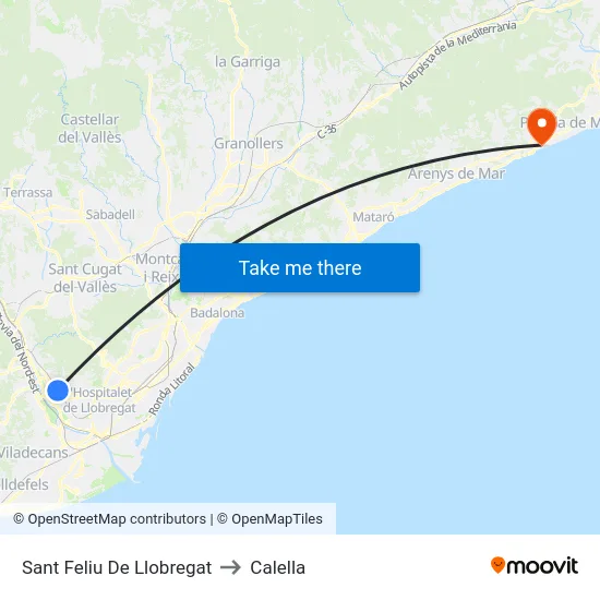 Sant Feliu De Llobregat to Calella map