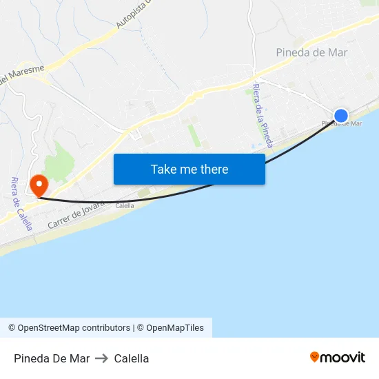 Pineda De Mar to Calella map
